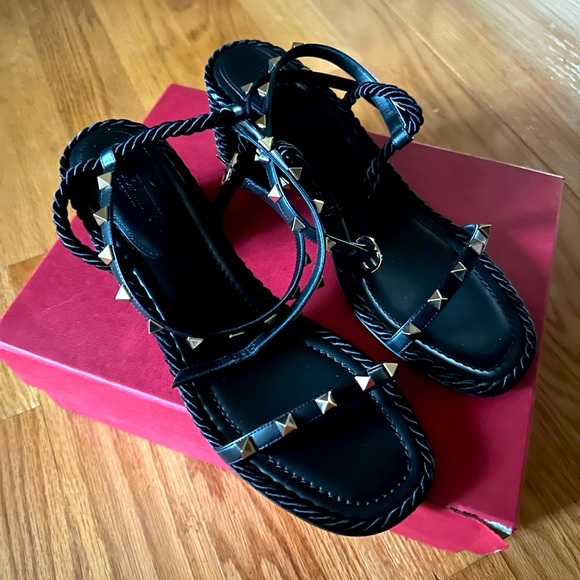 Valentino rope Rockstud sandal with block heel size 40 US 9